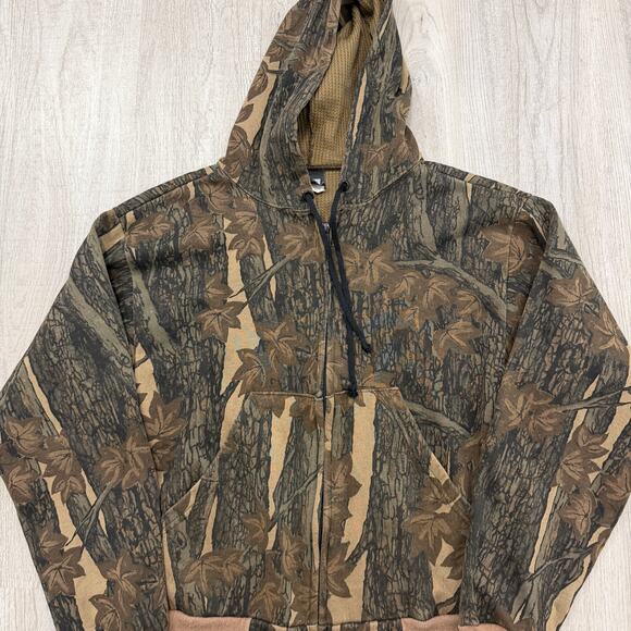 Vintage Ace Sportswear Camo Full Zip Hoodie Men's Medium Green Camouflage 90s - Picture 2 of 8